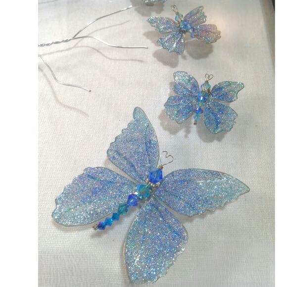 Whimsical Winged Butterflies Framed Art Hand Crafted Wire Tree 15x12 Blue Morpho - Picture 10 of 15